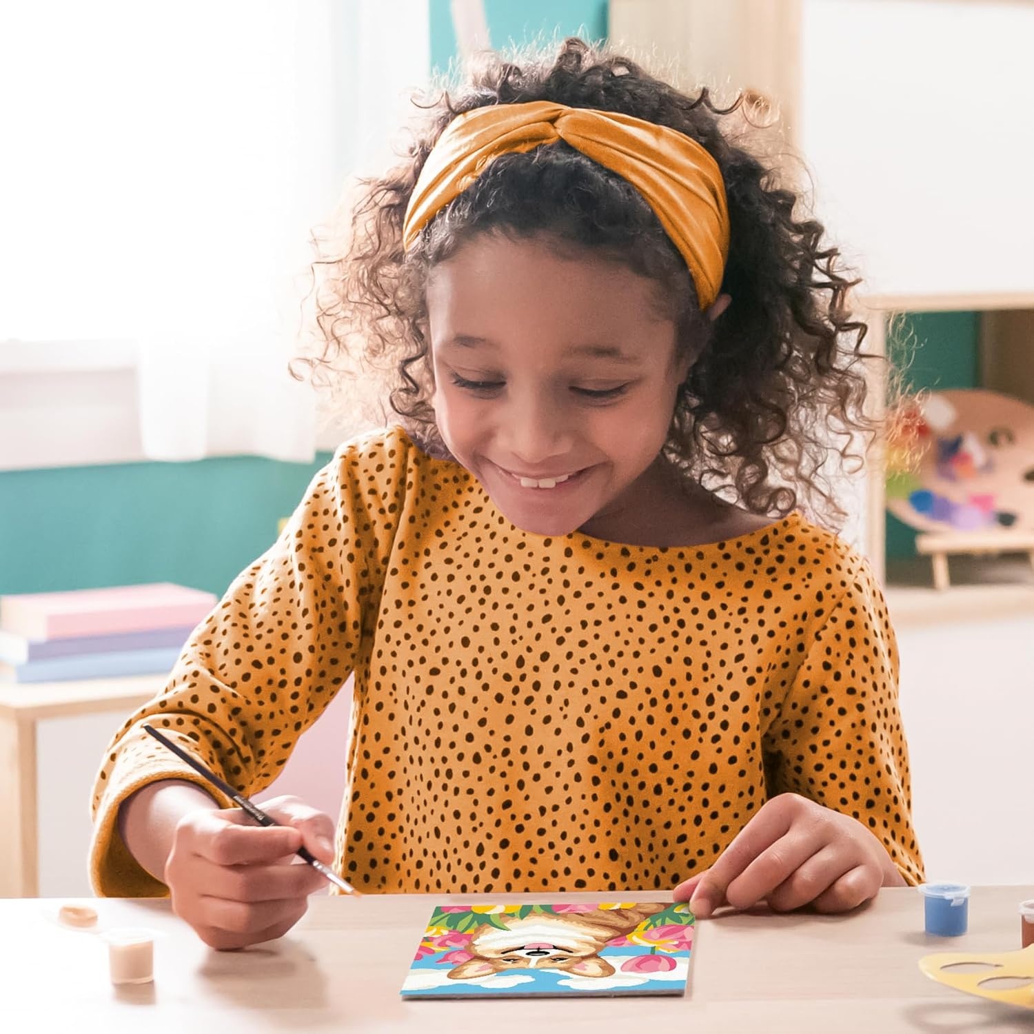 image:imageRavensburger CreArt Floral Corgi PaintbyNumber Kit  Complete Set with Brushes amp 13 WaterBased Paints  ColorCoded Outlines  Ages 9