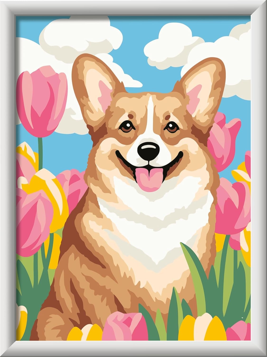 image:imageRavensburger CreArt Floral Corgi PaintbyNumber Kit  Complete Set with Brushes amp 13 WaterBased Paints  ColorCoded Outlines  Ages 9