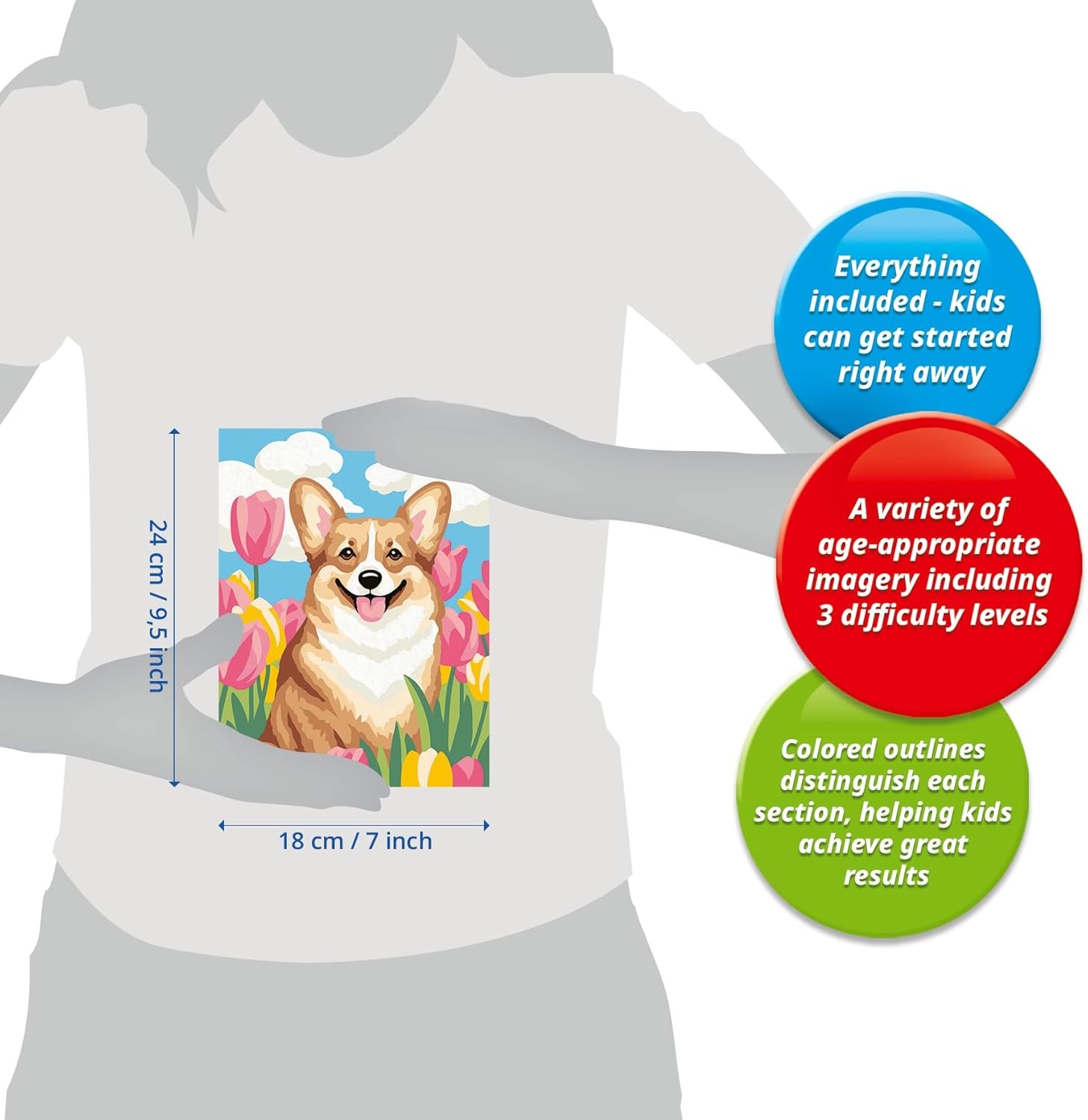 image:imageRavensburger CreArt Floral Corgi PaintbyNumber Kit  Complete Set with Brushes amp 13 WaterBased Paints  ColorCoded Outlines  Ages 9